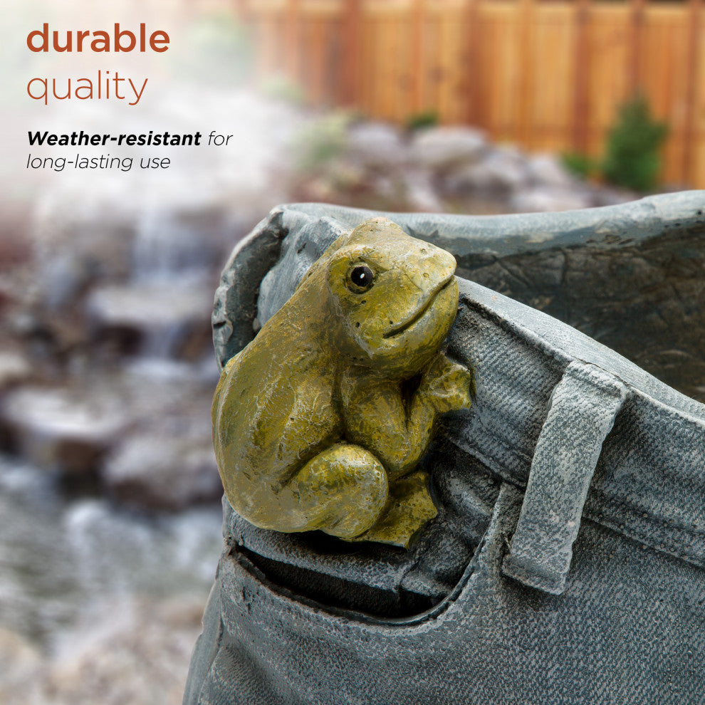 Rugged Denim Shorts Flower Planter with Frog
