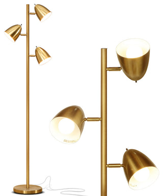 Brightech Jacob, LED Floor Lamp, Modern Adjustable 3 Light Tree, Brass