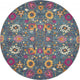 8 Round Denim Blue Florals Distressed Area Rug