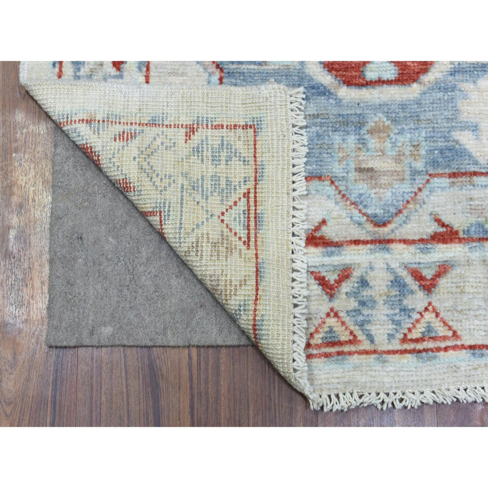 Gray Anatolian Inspired Geometric Hand Knotted Soft Wool Runner Rug, 3'1"x10'2"