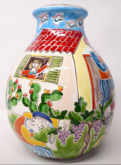 Ceramiche di Sicilia Vase with Grape Harvest