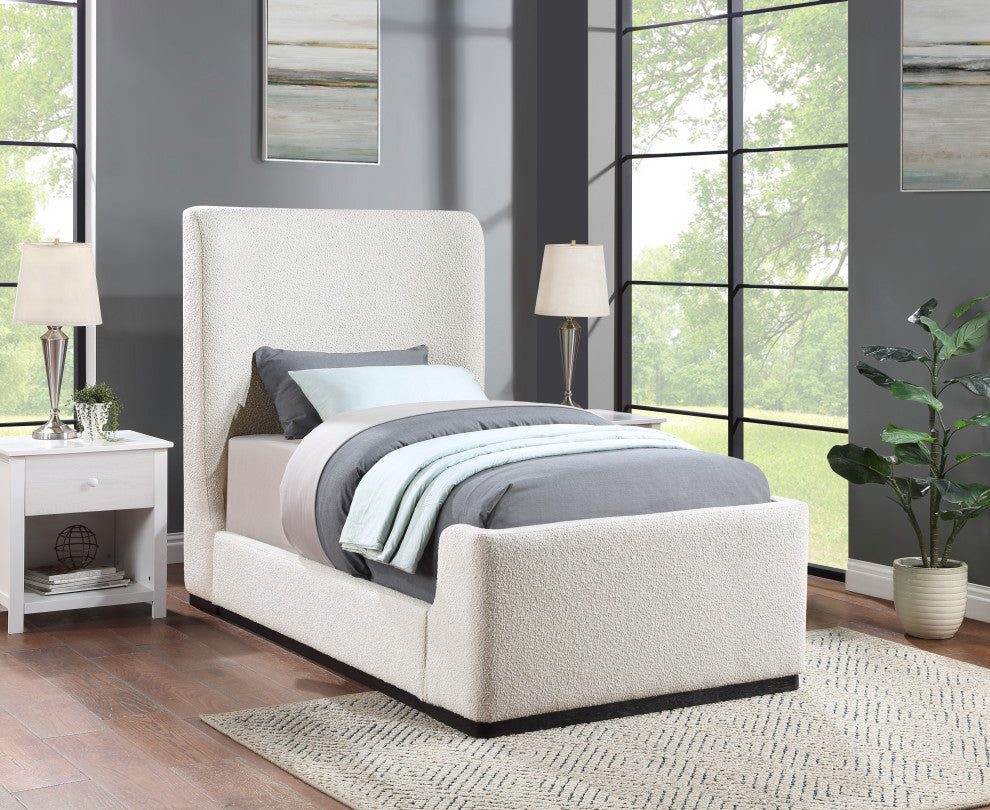 Oliver Boucle Fabric Upholstered Bed, Cream, Twin