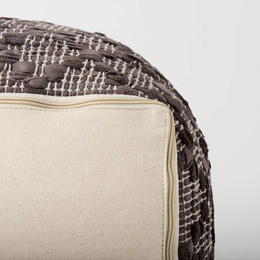 Falguni 16Lx16Wx16H Gray Leather and Cotton Patterned Pouf