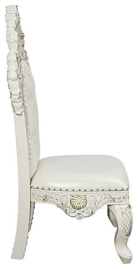 Acme Adara Side Chair Set of 2 White PU and Antique White Finish