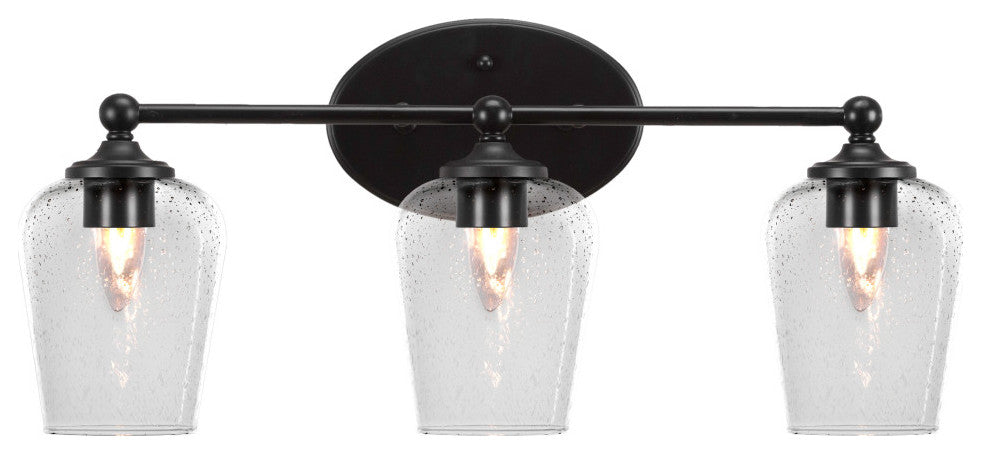 Capri 3-Light Bath Bar, Matte Black/Clear Bubble