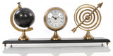 24" X 5.5" X 10.75" Armillery Clock And Globe On Wood Base