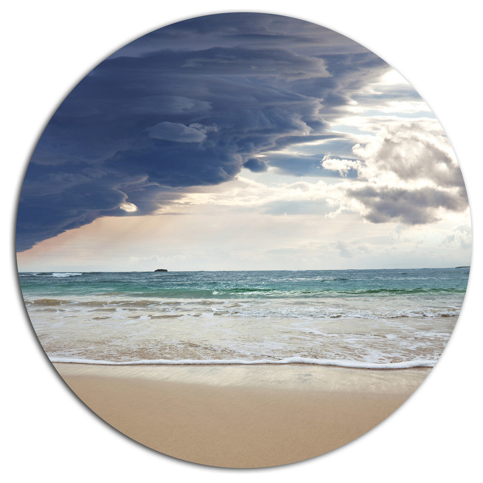 Heavy Clouds Over Pacific Ocean, Seashore Large Disc Metal Artwork, 36"
