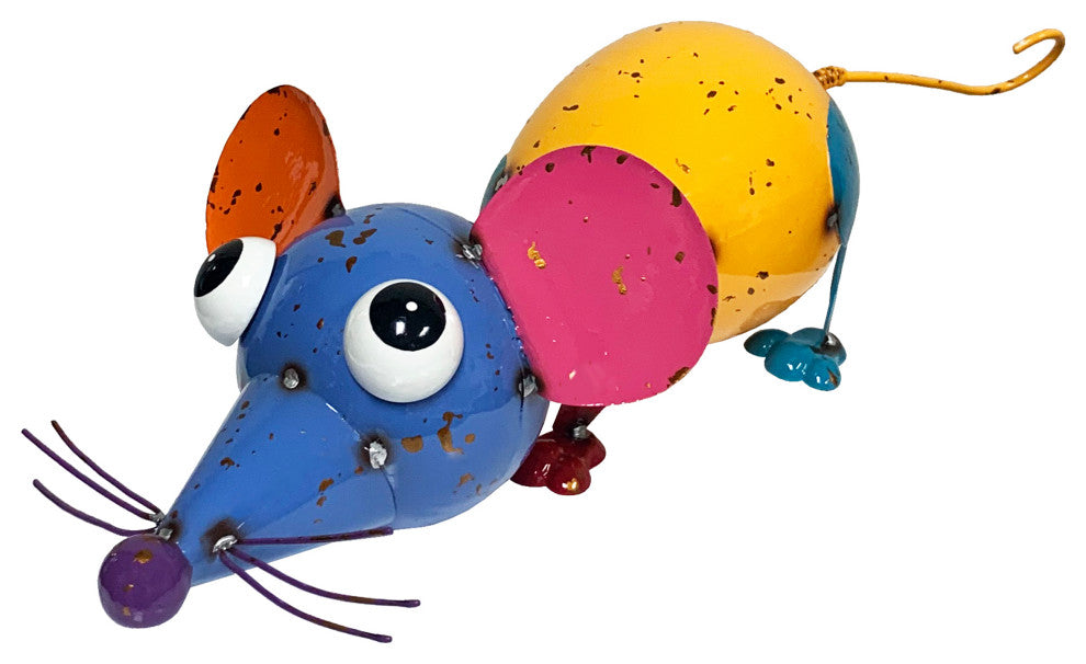 Metal Mouse Garden Statue with Yellow Body Outdoor Sculpture Patio Ornament