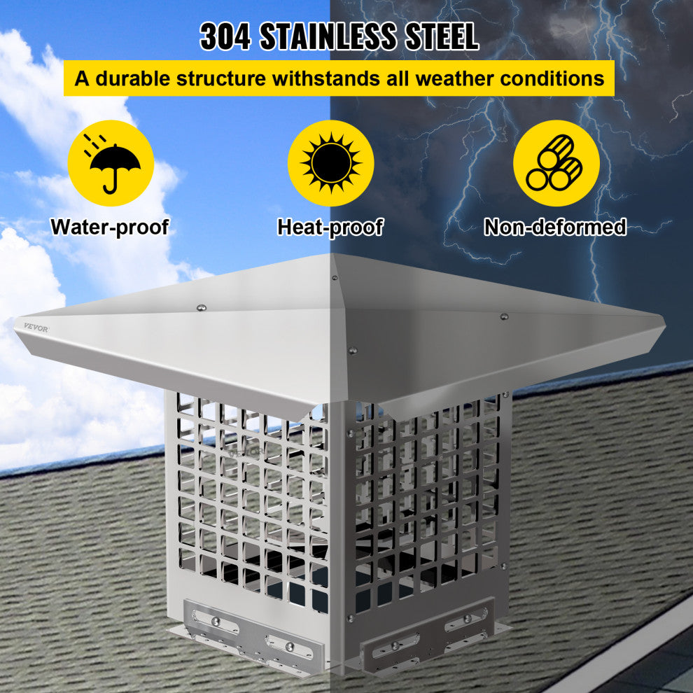 VEVOR Chimney Cap Stainless Steel Fireplace Flue Cover, 8"x8"