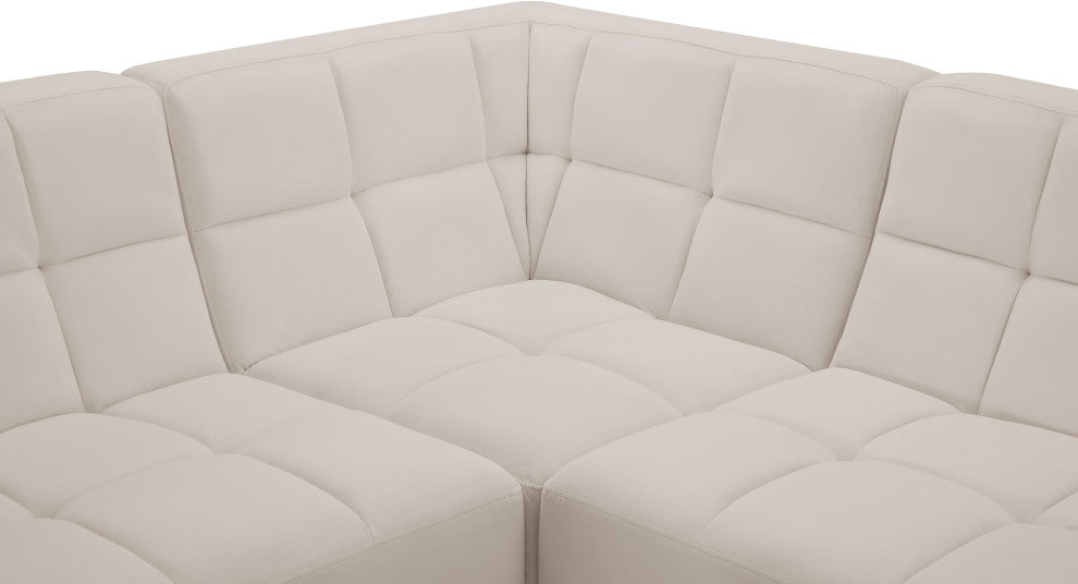 Relax Velvet Upholstered 5-Piece L-Shaped Modular Sectional, Cream