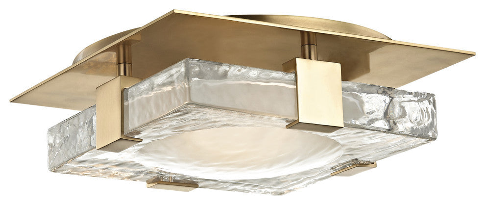 Bourne 11" LED Wall/Flush Mount, Aged Brass Finish, Etched Glass