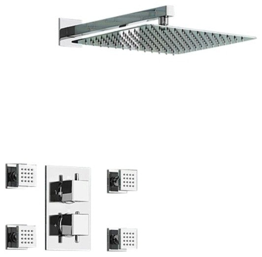 Leo Thermostatic Shower Ultra Thin Head With Adjustable Massage Body Jets, 10"