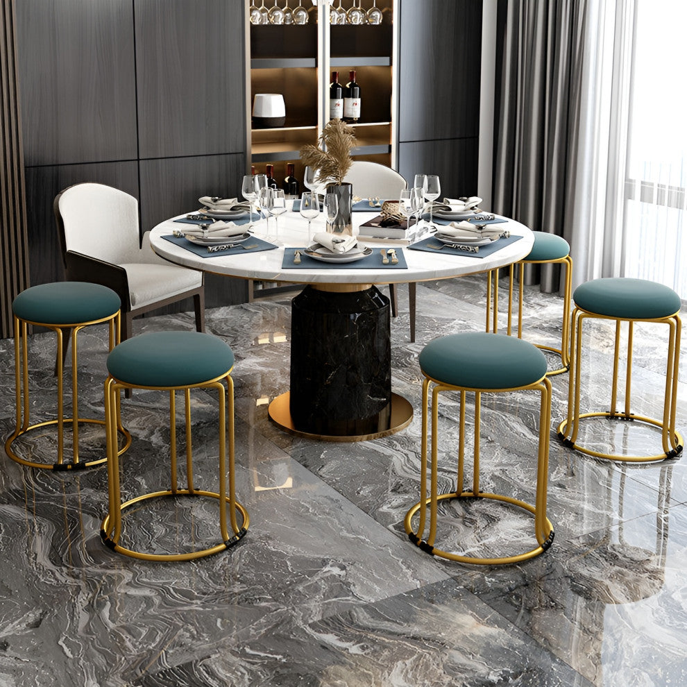 Nordic Suede and Leather Stacked Dining Round Stool, Black, Leather