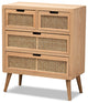 Alina Modern Medium Oak Finished Wood and Rattan 4-Drawer Accent Storage Cabinet
