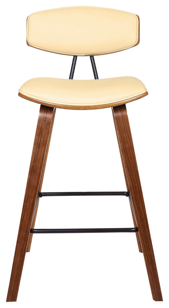 Fox 26 Mid-Century Counter Height Barstool in Cream Faux Leather with...