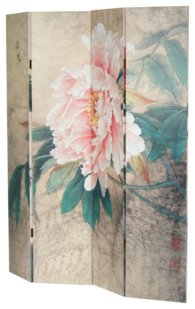 6' Tall Double Sided Doves and Peonies Canvas Room Divider