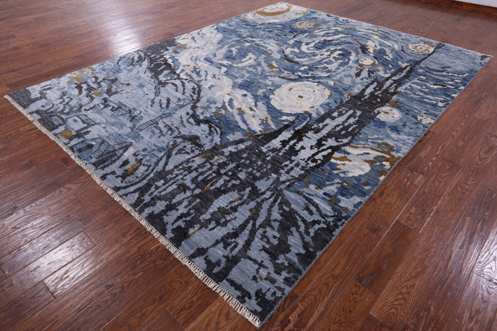 8' 10" X 11' 8" Starry Night By Vincent Van Gogh Handmade Wool Rug Q8980