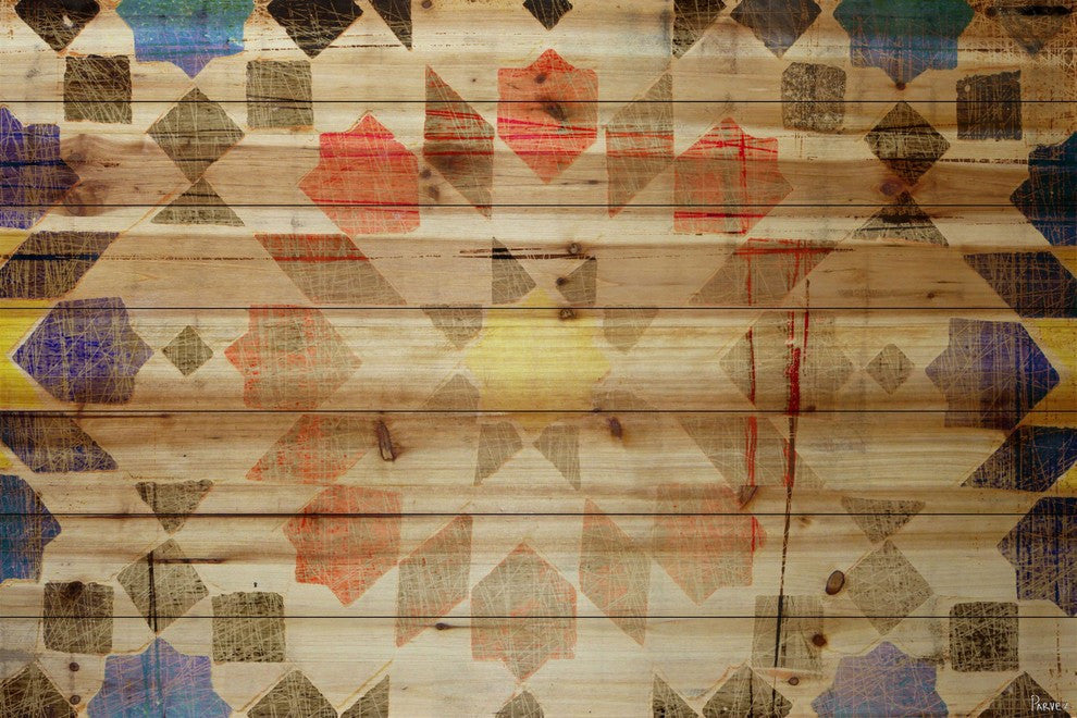 "Geometric Bloom" Print on Natural Pine Wood, 45"x30"