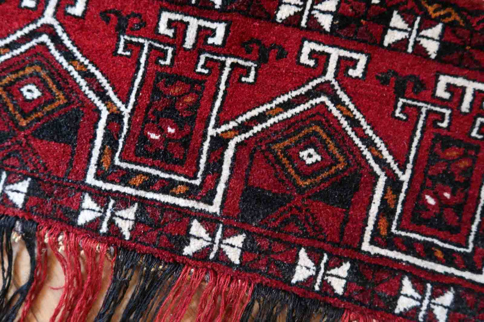 Handmade Vintage Turkmen Beshir Torba Rug 1.1'x4.1', 35cmx125cm, 1970s