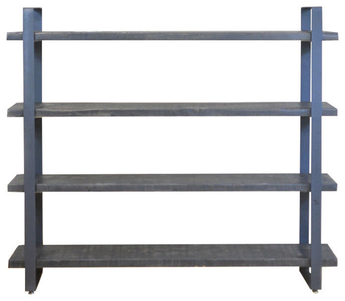 Reclaimed Wood Shelf Shelving Unit, 4 Shelves, 2" Steel, 12x48x52, Dark Walnut