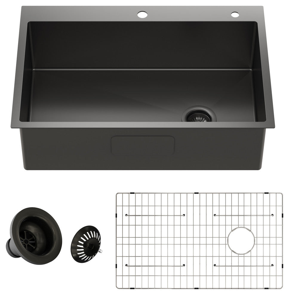 Drop-In Stainless Steel 33-inch 1-Hole Single Bowl Kitchen Sink in Nano PVD