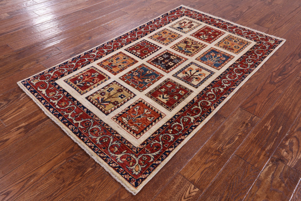 3' 2" X 5' 2" Persian Garden Design Hand Knotted Rug Q10670