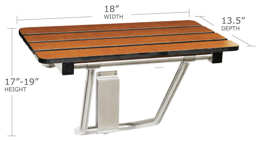 ADA Folding Wall Mount Teak Phenolic Bathroom Shower Seat Bench, 18"