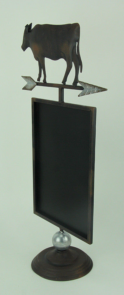 Rustic Brown Metal Farmhouse Cow and Arrow Standing Chalkboard Sign