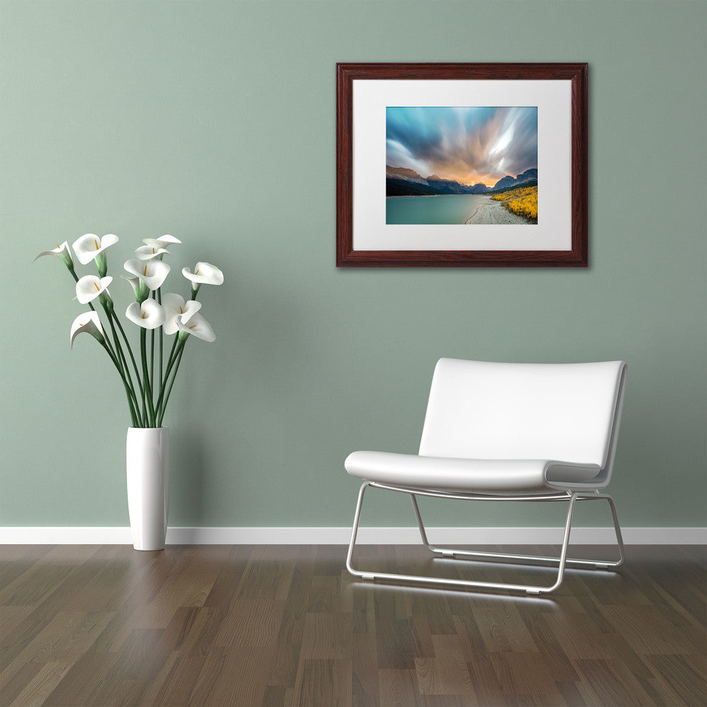 Pierre Leclerc ''Many Glacier Apocalyptic Sunset'' Matted Art, Wood Frame, 14x11