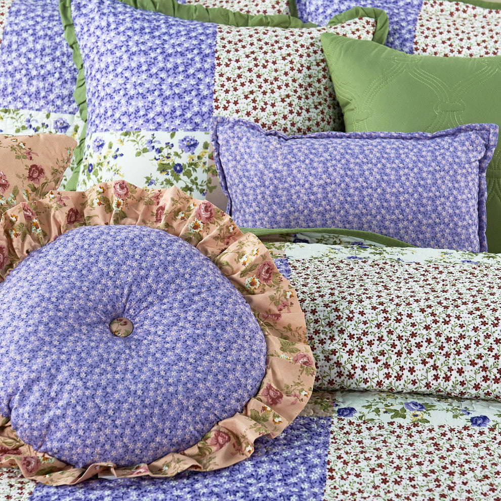 Patchwork Quilted 8-Piece Bed Spread Coverlet Set, Pink, King