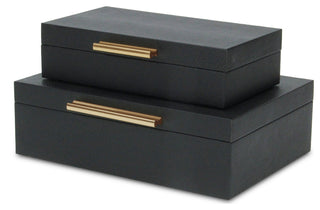 Lusan Rectangular Decorative Box Set, Black Faux Snakeskin
