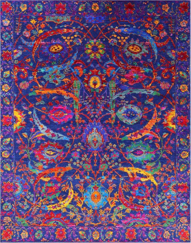 8' 1" X 10' 1" Wool and Silk Persian Sickle Leaf Design Handmade Rug Q12095