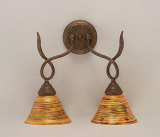 Leaf 2 Light Wall Sconce, Bronze, 7.5x7.5x14.5, 7" Fire Saturn Glass