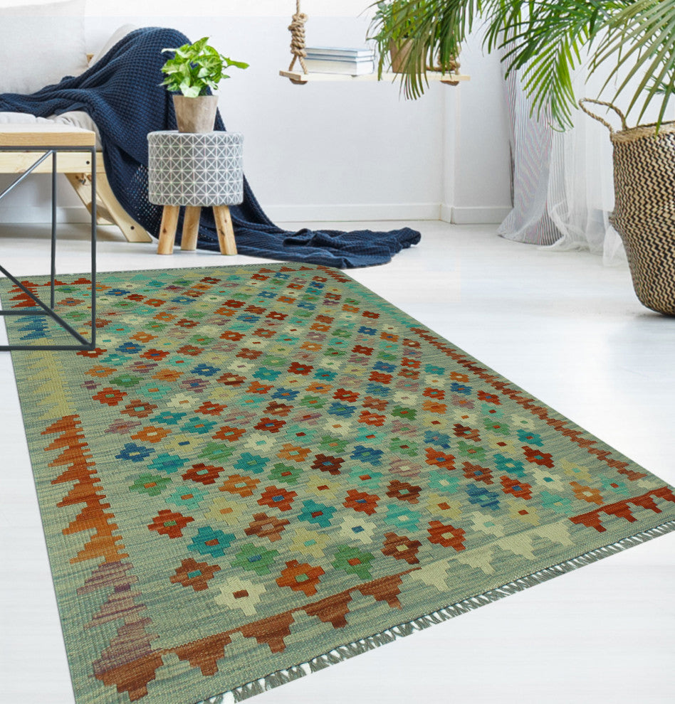 Sangat Kilim Kute Gray/Rust Rug, 3'5x4'10
