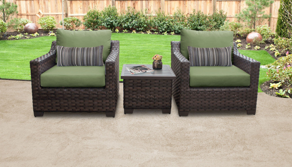 kathy ireland River Brook 3 Piece Wicker Patio Furniture Set, Forest