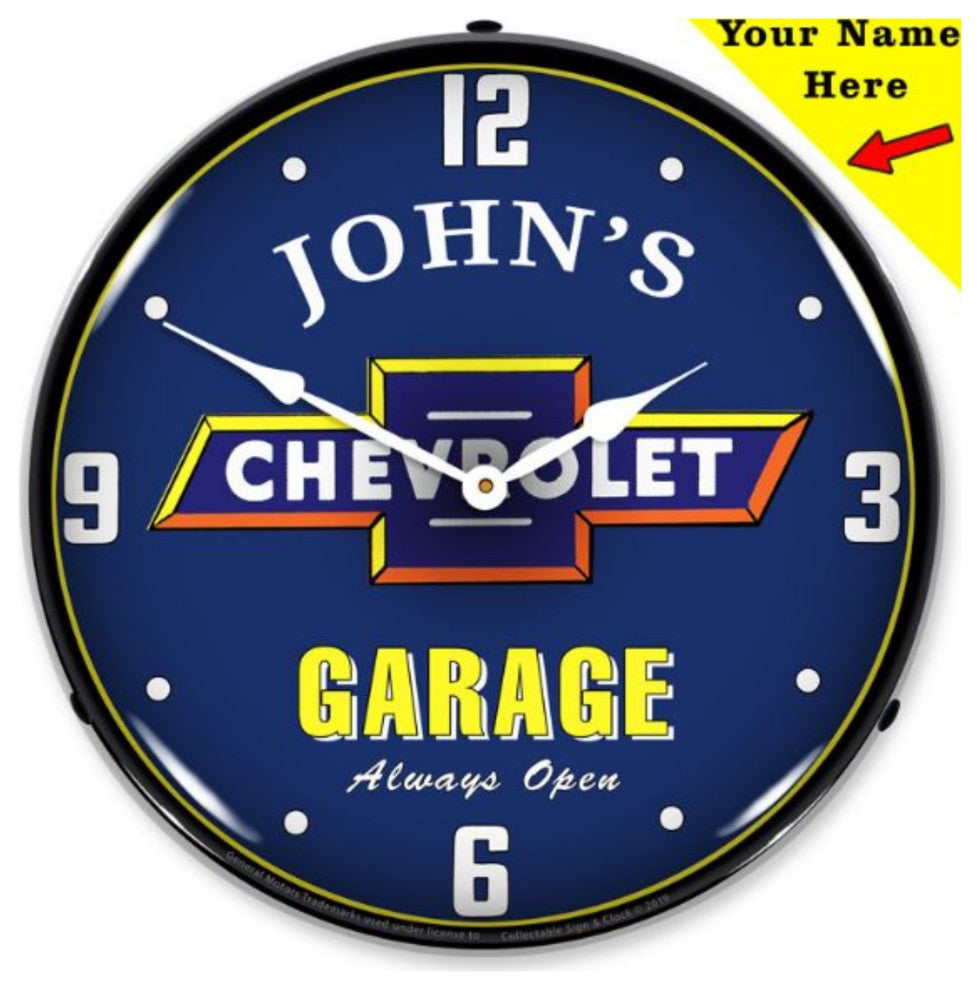 GM1906699 Add Your Name Chevrolet Garage Clock