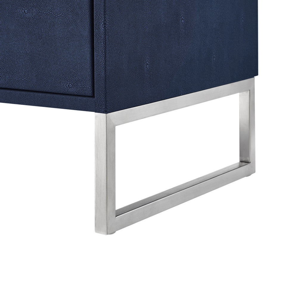 Nicole Miller Chayton Side Table, Faux Shagreen 23.6Lx16Wx21H, Navy/Chrome