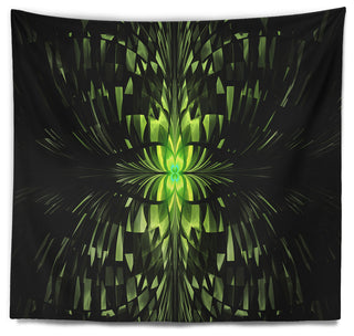 Green Butterfly Pattern on Black Abstract Wall Tapestry, 39"x32"