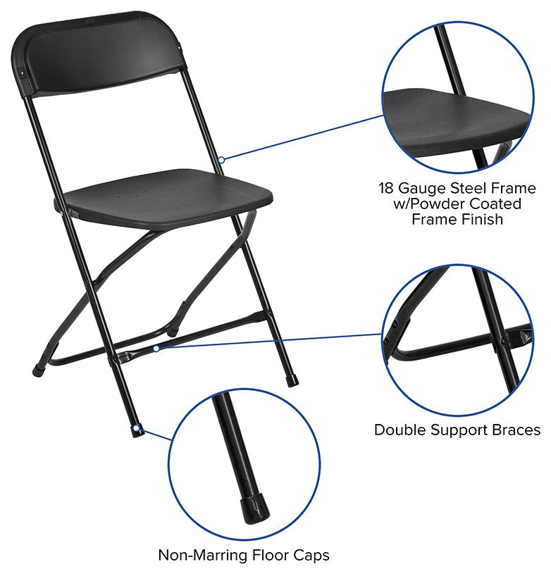 Hercules Series Plastic Folding Chair - 2 Pack 650LB Weight Capacity, Black