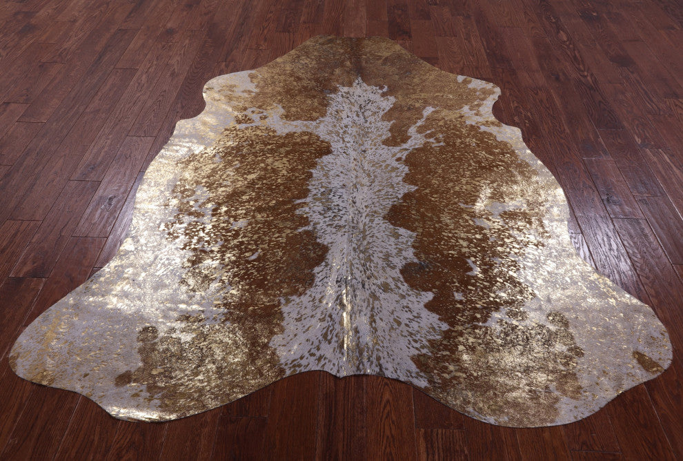 Gold Metallic Cowhide Rug 7' 0" X 6' 3" C2114
