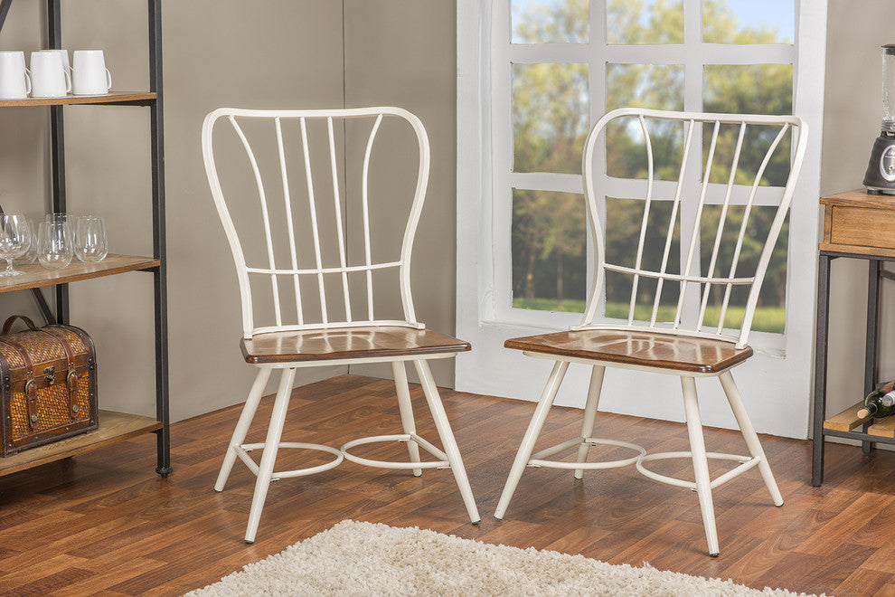 Longford Dark-Walnut Wood and White Metal Dining Chair, Set of 2