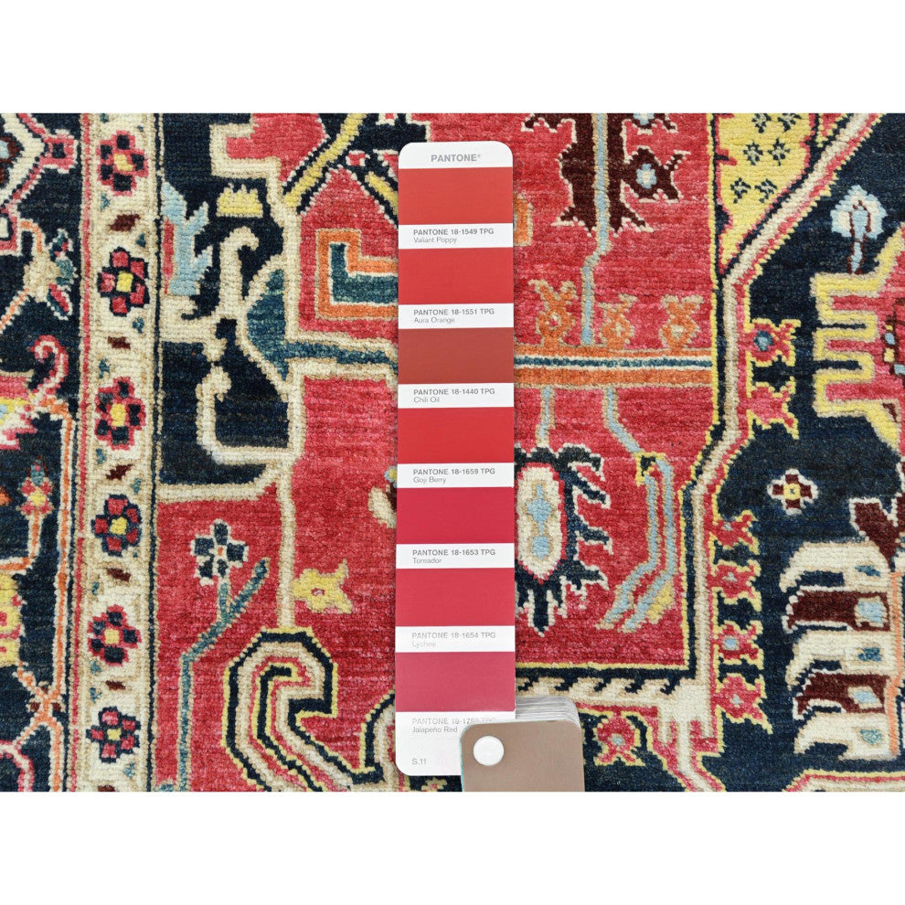 Imperial Red Afghan Peshawar Heriz Wool Hand Knotted Oriental Rug, 6'1"x9'2"