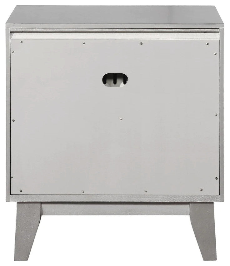 Benzara BM182715 Wooden Nightstand with 2 Drawers, Mercury Silver