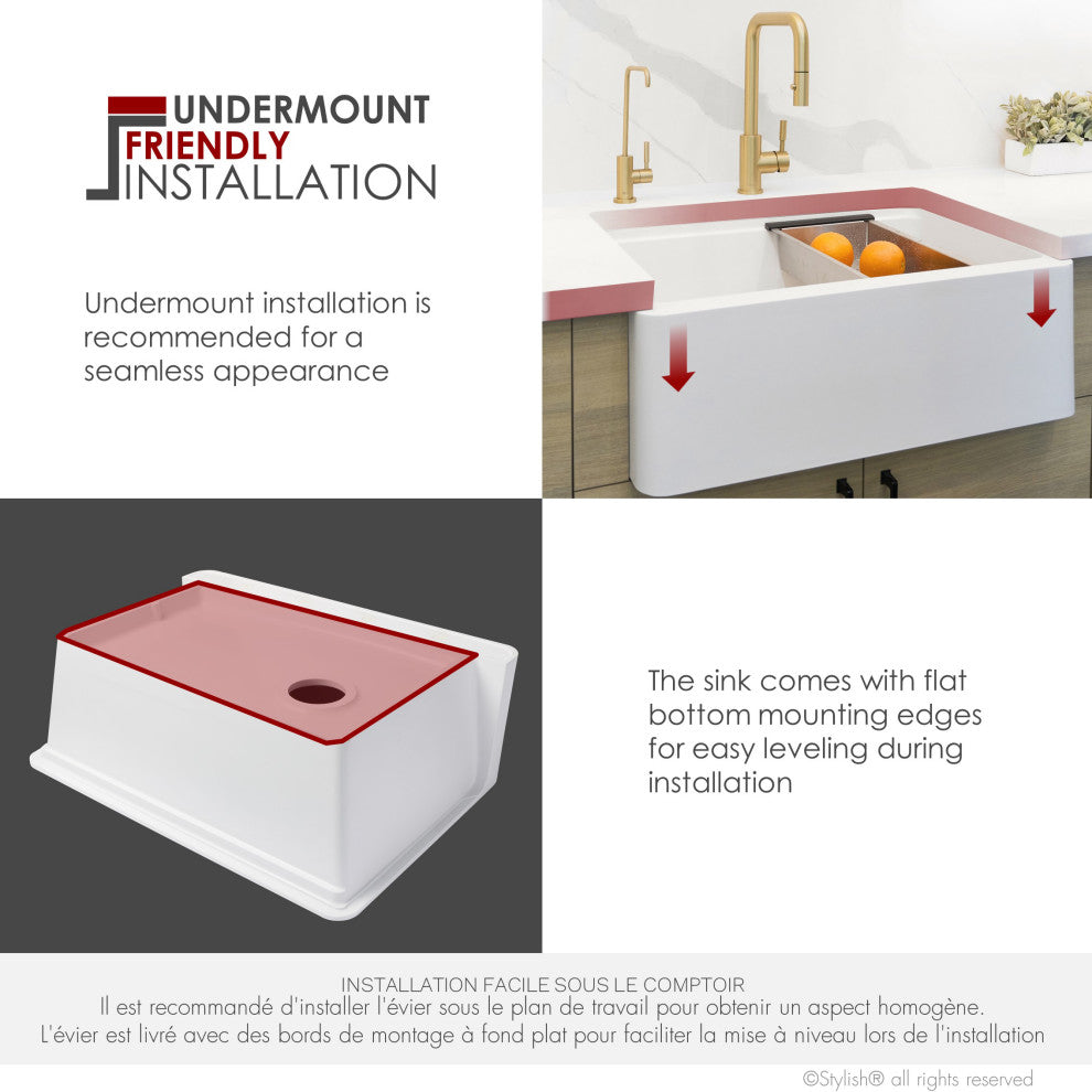 30" Undermount Workstation Single Bowl White Granite Kitchen SInk