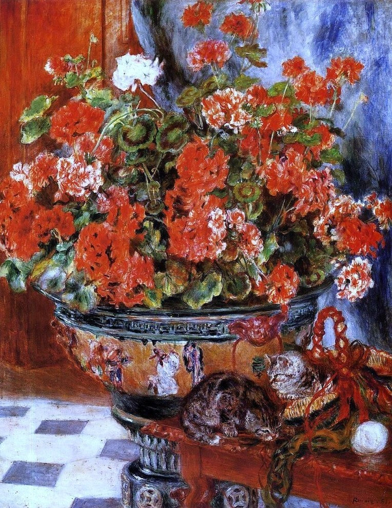 Pierre Auguste Renoir Geraniums and Cats, Gallery Wrapped Canvas, 21"x28"