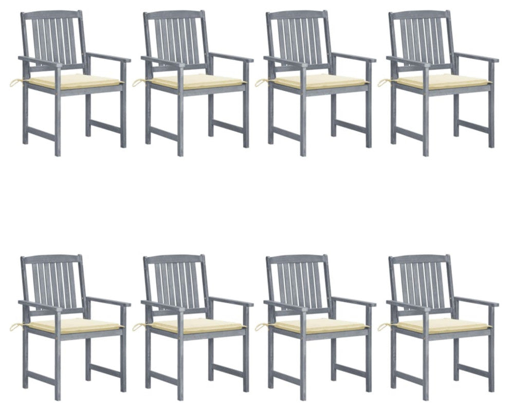 Vidaxl Garden Chairs With Cushions, Set of 8, Solid Acacia Wood Gray