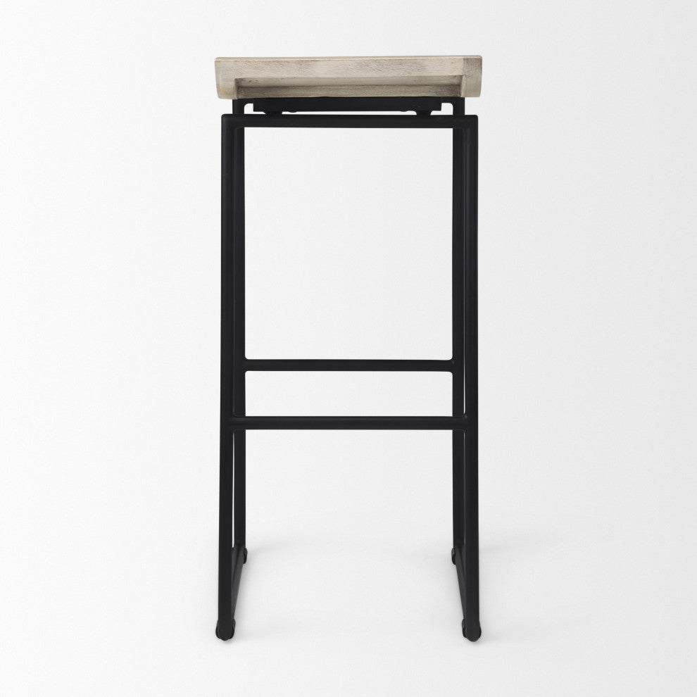 Givens Blonde Solid Wood with Black Metal Frame Bar Stool