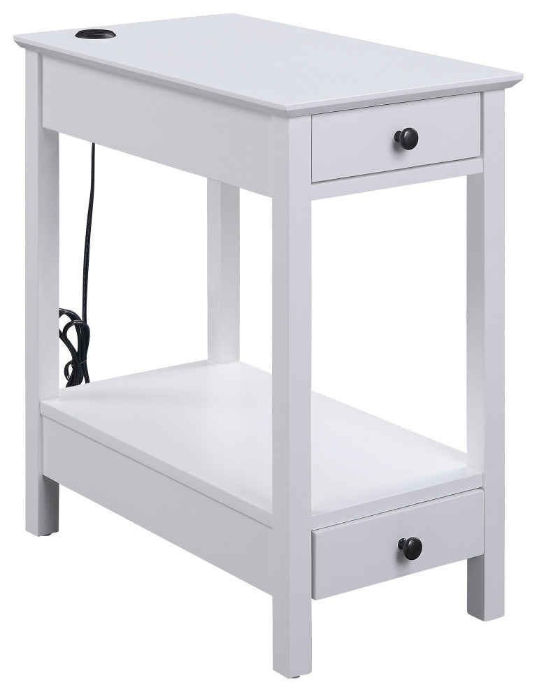 Byzad Side Table With USB Charging Dock, White