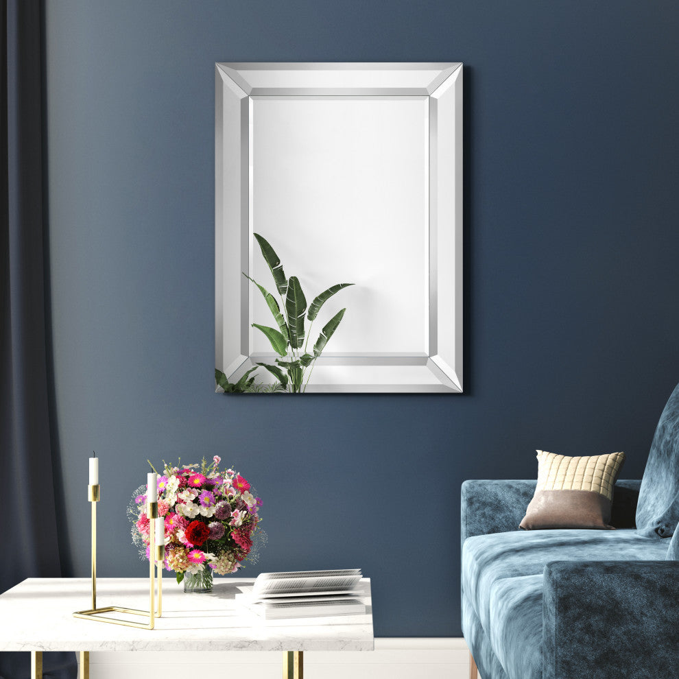 Rectangular Beveled Diamond Silver Framed Wall Mirror