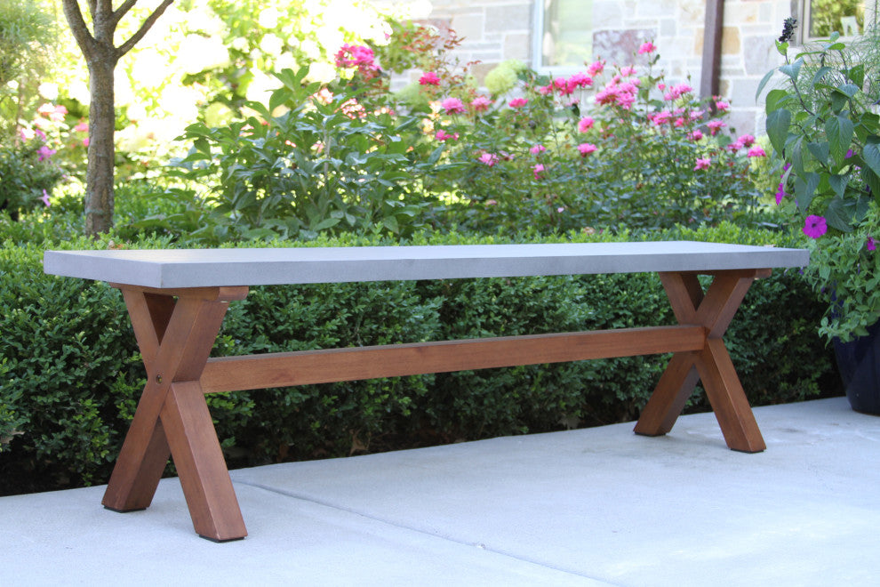 3-Piece Eucalyptus and Composite Dining Set With Matching Benches